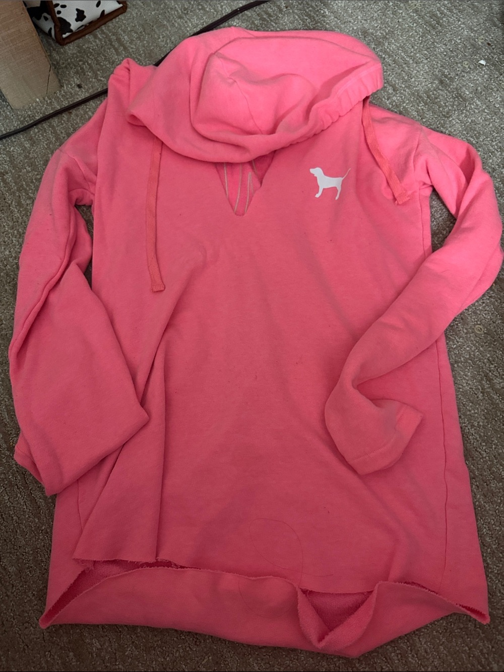 PINK Victoria's Secret Coral Pink V-Neck Hoodie Sweater
